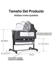 3 en 1 Cuna Colecho Plegable Catres para Bebé Portátil Altura Ajustable con Cesta de Almacenamiento Grande, Mesas de Pañales, Mosquiteras, Ruedas Bloqueables, Cuna Multifunción Fácil de Monta - Multicolor - Ver 2