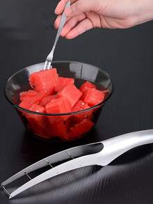 1PC Stainless Steel Fruit Cutter, Watermelon Cutter Slicer, Watermelon Cube Cutter, Cut Watermelon Into Cubes Knife Melon Baller For Kitchen Gadgets - Silver - View 3