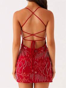 Get Ready To Turn Heads With Our Retro V-Neck Halter Dress In 5 Stunning Colors - Red - View 2
