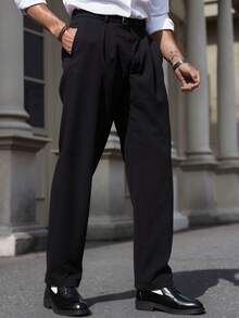 Pantalones ligeros de traje para hombre, pantalones rectos de vestir casual - Negro - Ver 2