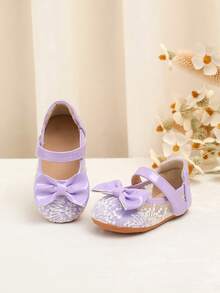 Infant/Toddler Flat Shoes, Breathable Material Soft Sole Anti-Slip Shoes With Bow Design, Simple & Elegant - Mauve Purple - View 1