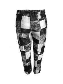 女式夏季休闲度假格子口袋抽绳长裤 - 灰色 - 查看 2