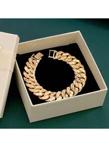 1pc 18K Gold Plated Copper Vintage Thick Cuban Link Chain With Celestial Star Charm, Fashionable Hip-Hop Style, Suitable For Wedding, Party, Festival, Gift For Men & Women