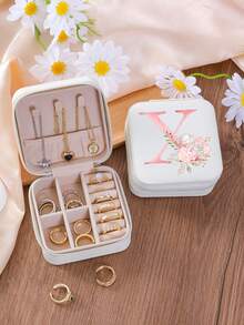 1 件 A-Z 花卉首饰盒、粉色渐变首字母多功能珠宝展示盒、迷你首饰盒、女士生日礼物、女友、朋友礼物、圣诞节、万圣节、生日、结婚礼物、时尚旅行首饰盒、个性化礼物 - 女士旅行首饰盒、少女圣诞礼物、A-Z 首字母旅行首饰盒