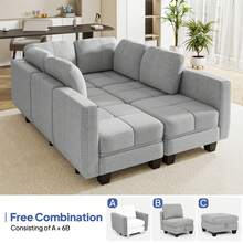 Modern 4 6 Seater Sofa With Storage, Sectional Sofa Free Combination Sofa Bed, Removable Couch Back Cushion Covers - Fabric Small Sofa For Living Room,Multi-Parcels - Grey - View 11