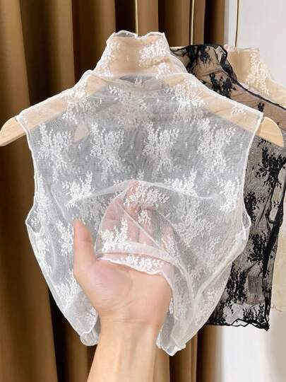 Lace Fake Collar For Women, Versatile Chic Short High Collar Frill Trim Mesh Camisole Undershirt