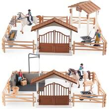 Juego de modelos de juguetes con casa de caballos, granja, valla del establo, muñeco de jinete y caballo para lavar, para niños y niñas, regalos para Navidad y Halloween - Multicolor - Ver 1