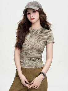 时尚美式百搭春季女式针织T恤 - 391奶茶色 - 查看 2