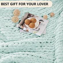 Chunky Knit Blanket - Soft Chenille Yarn Throws 40x50: Handmade Thick Cable Crochet Blanket - Large Chunky Yarn Rope Knot Throw For Couch, Sofa, Bed Home Decor - 薄荷綠 - 查看 6