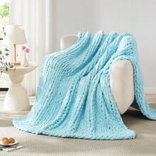 Chunky Knit Blanket - Soft Chenille Yarn Throws 40x50: Handmade Thick Cable Crochet Blanket - Large Chunky Yarn Rope Knot Throw For Couch, Sofa, Bed Home Decor - 淺藍色 - 查看 7