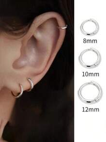 1 Set Multi-Pieces Stainless Steel Hoop Earrings, Silver-Tone, Boho Style, Fashionable & Minimalist Design, Suitable For Men And Women, Daily Wear