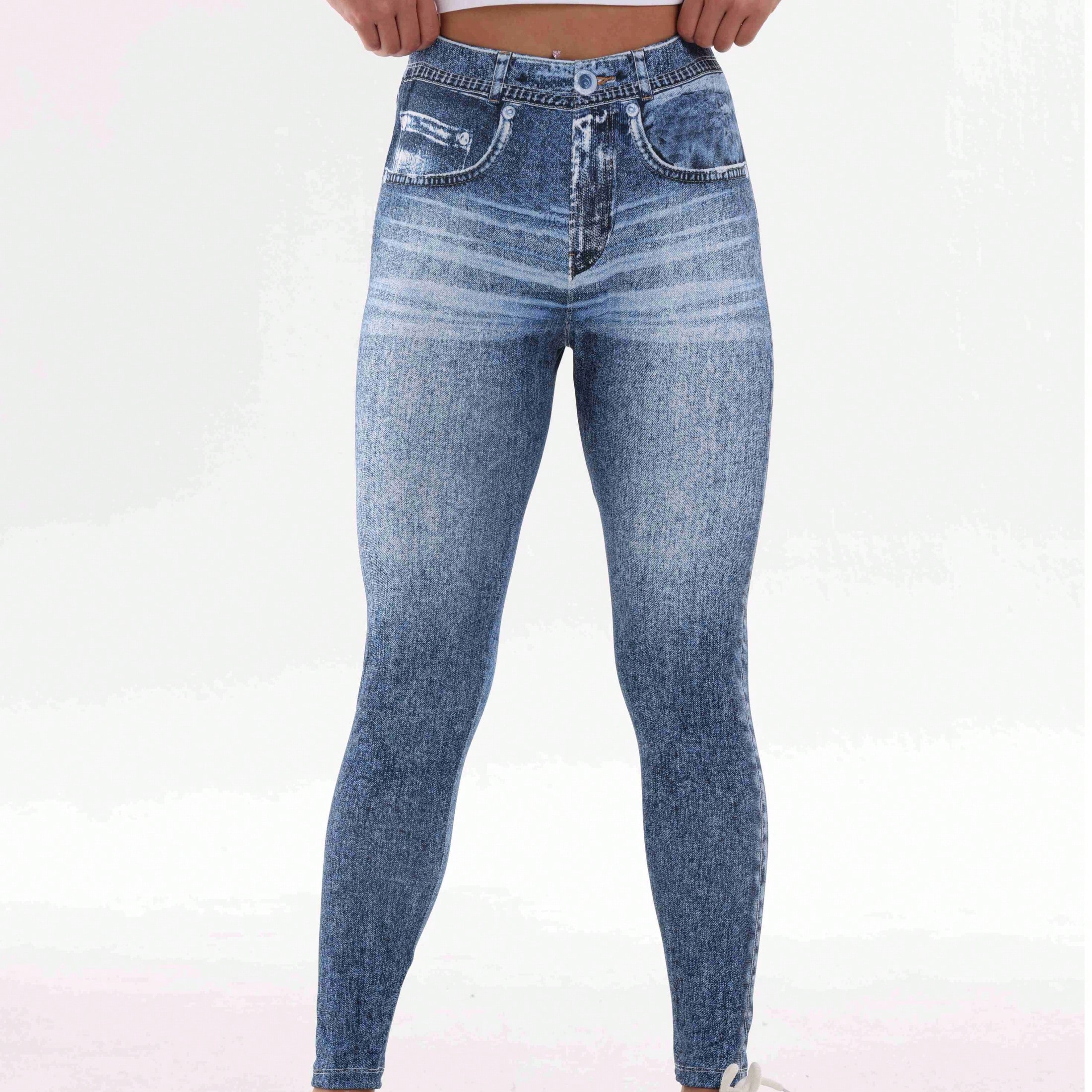 Leggings con efecto de mezclilla de cintura alta, pantalones ajustados y elásticos informales, ajuste cómodo para primavera, verano, otoño, deporte