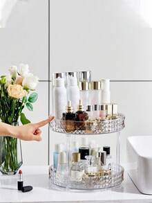1 szt. 360° obrotowy stojak do przechowywania, 3-poziomowy wielofunkcyjny organizer do makijażu, półka na książki, taca na biurko, odpowiedni do pędzli do makijażu, produktów do pielęgnacji skóry, perfum, łazienki, blatu kuchennego