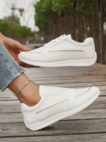 Women's Casual Breathable Mesh Sports Shoes, Lightweight Soft Comfortable Non-Slip Athletic Sneakers, Flat Low-Top Outdoor Running Fitness Shoes