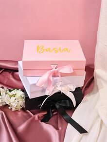 1pc-Customized Name Gift Box, Personalized Bridesmaid Party Gift Box, Customized Double-Sided Gift Box, Personalized Gift Box Lid, Magnetic Customized Gift Box Lid And Ribbon Gift, Magnetic Empty Gift Box, Customized Gift Box, Will You Be My Bridesmaid, Bridesmaid Proposal Box, Perfect Gift For Wedding, Birthday Or Any Other Occasion - Multicolor - View 5