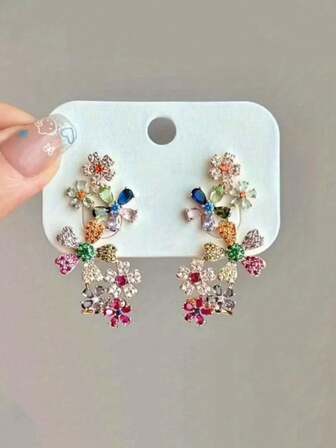 1 par unika färgglada blommiga örhängen, söt och trendig mångsidig design, vår/sommar