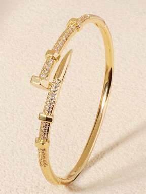 1 Stück elegantes Nagel-Armband mit Schnalle, Armband-Design mit Kupfer-Mikro-eingearbeitetem Zirkonia, hochwertiges Manschetten-Armband, geeignet als Festivalgeschenk