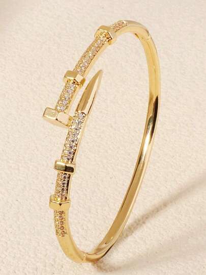 1 Stück elegantes Nagel-Armband mit Schnalle, Armband-Design mit Kupfer-Mikro-eingearbeitetem Zirkonia, hochwertiges Manschetten-Armband, geeignet als Festivalgeschenk