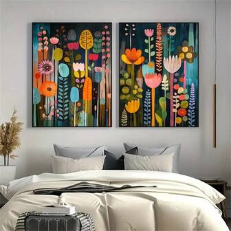 1Pc/2Pcs Botanical Floral Wall Art Decor Posters Abstract Colorful Watercolors Canvas Prints Fashion Paintings For Living Room Bedroom Home Office Dormitory Decor Wall Background Design Picture Optional Frame ,Wall Art With Frame