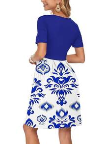 Vestido corto de mujer para el verano con pliegues, botones delanteros y bolsillos hasta la rodilla, modelo 2025 nuevo - Azul - Ver 4