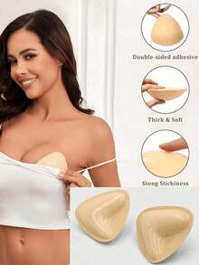 Breathable Silicone Triangle Thickened Bra, Strapless Bra, Adhesive Bra, Thick Pasties, Enhances Small Busts, Suitable For Daily Wear - Yellow - View 2