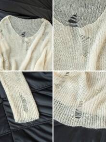 Sexy Apricot Shoulder Cut-Out Hollow Design Pullover Sweater, Suitable For Going Out, Dates, Home, And Commuting, Autumn/Winter - Apricot - View 11