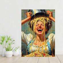 1PC Frameless Canvas Painting "Spaghetti Head" Funny Pasta Art Print - Retro Cooking Theme, Whimsical Maximalist Home Decor, Wrapped Canvas,Perfect For Kitchen, Bathroom, Or Living Room Decor,Perfect For Room Decor,Aesthetic Room Decor, Bedroom,Waterproof Canvas Wall Art, Artwork Wall Painting For Gift,Kitchen, Dining Room, Living Room, Cafe, Bar, Wall Decor , Home And Dormitory Decoration Gifts Birthday Graduation - Multicolor - View 4