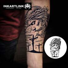 INKARTLINK Tato Tidak Permanen, Pola Karakter Mitologi, Stiker Tato Sementara yang Dipersonalisasi, Stiker Tato Semi-Permanen Realistis, Tato Lengan Tahan Air dan Keringat untuk Musim Panas, Tahan Air 1-2 Minggu, Stiker Tubuh Niche Tanaman untuk Pria - Hitam - View 3