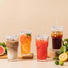 Retro Ribbed Glass Cup With Lid & Straw - Large Vertical Striped Double-Wall Tumbler, Perfect For Whiskey, Cocktails, Iced Coffee & Cold Drinks - 透明 - 查看 10