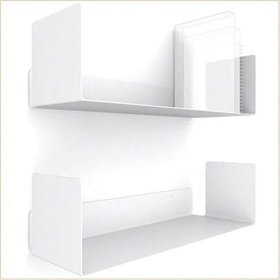 Set di 2 mensole da parete bianca - Moderno design da parete - 2 x 42 cm libreria sospesa, listello bianco - Mensola bianca - Mensola da parete white