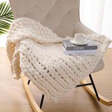 Chunky Knit Blanket - Soft Chenille Yarn Throws 40x50: Handmade Thick Cable Crochet Blanket - Large Chunky Yarn Rope Knot Throw For Couch, Sofa, Bed Home Decor - Ivory - 查看 6