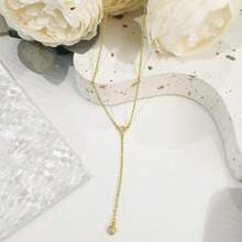 Women Elegant Versatile Crystal Rhinestones Long Y-Shape Tassel Necklace