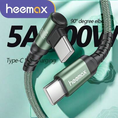 100W Type-C 转 Type-C 快充线，90° 弯头，兼容 15 Pro/Pro Max/Plus、Pro/Air 5 等设备，提供 3.3 英尺/6.6 英尺/10 英尺三种长度可选，兼容 16/16 Pro Max、15/15 Plus、15 Pro、15 Pro Max，支持 Type-C 接口，包含充电器
