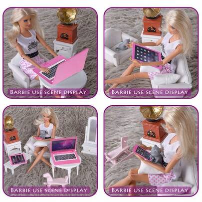 1 套 3 件迷你逼真合金手机、平板电脑、笔记本电脑配件，适用于 30 厘米娃娃、微型场景装饰玩具（随机屏幕贴纸图案）