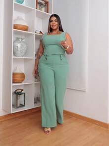 Plus Size Set Of Palazzo Pants And Cropped Top - verde menta - View 1