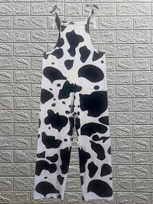 Women's Casual Cow Print Sleeveless Jumpsuit, Summer