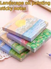 80pcs/160pcs/320pcs Landscape Oil Painting Sticky Notes, (80pcs/Pack) Random Styles, Cute Cartoon Sticky Notes For Memo, Teacher Rewards, Student Gifts, Portable High-Quality Sticky Notes For Office, Home, School, Multi-Styles, Christmas Gifts School Supplies, Back To School