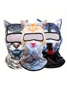 Pasamontaña de esquí con diseño de gato 3D, máscara con orejas para el rostro tipo "sheisty", máscara facial para deportes al aire libre de 4 estaciones con protección UV, máscara de esquí con impresión digital 3D - Multicolor - Ver 2