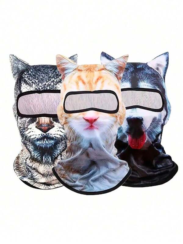 3D Katzen Skibalaclavamske mit Ohren für 4 Jahreszeiten, Outdoor Sport Anti-UV Gesichtsmaske mit 3D digital bedruckter Skimaske