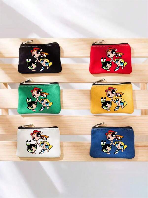 THE POWERPUFF GIRLS Unisex Canvas Coin Purse Versatile Fashion Style Small Change Wallet Portable Cartoon Coin Pouch For Men Money Wallet Mini Wallet Purse Wallet Travel Wallet Coin Wallet For Women