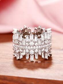 1 Chiếc nhẫn Cubic Zirconia tuyệt đẹp dành cho phụ nữ làm quà tặng ngày lễ tình nhân, trang sức tiệc kỷ niệm ngày cưới - Bạc - Xem 2