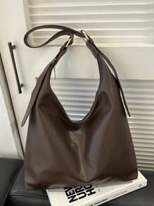 Bolso de hombro vintage de gran capacidad y unicolor suave para mujer, versátil bolso bandolera con asa, bolso de hombro Hobo de gran capacidad, bolso bandolera casual para el trabajo