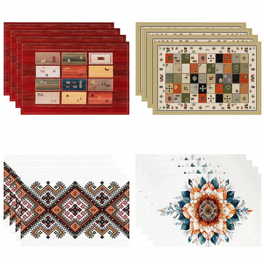 1/4/6/8/12 piezas, manteles de lino impresos lavables, almohadillas protectoras para mesa para interiores y exteriores, adecuadas para fiestas, fiestas y mesas de cocina