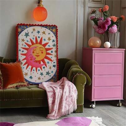 1 Pc Wall Art Sun And Moon Print, Celestial Kissing Poster, Boho Bedroom Decor, Astrology Wall Art, Dorm Living Room Nursery Gift Idea-Canvas Painting Art Summer VacationCanvas Painting - For Home Decor Enthusiasts - Room Decoration Decor For Home Gifts, Living Room, Bathroom, Bedroom,Kitchen (No Frame)/Framed