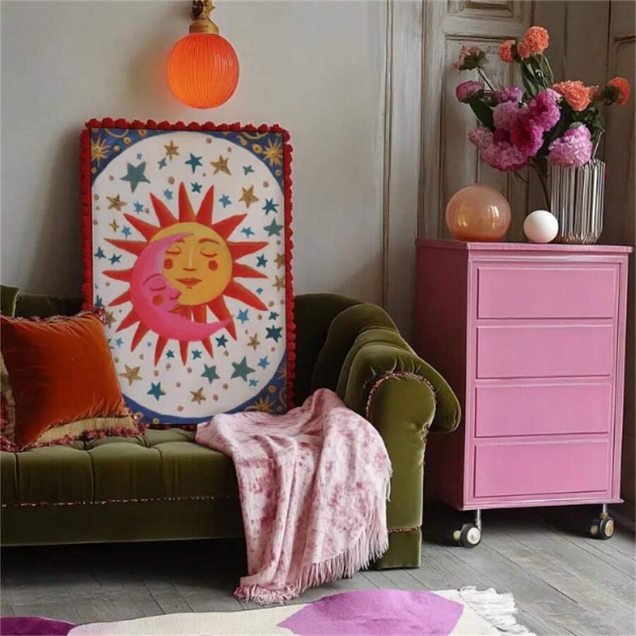 1 Pc Wall Art Sun And Moon Print, Celestial Kissing Poster, Boho Bedroom Decor, Astrology Wall Art, Dorm Living Room Nursery Gift Idea-Canvas Painting Art Summer VacationCanvas Painting - For Home Decor Enthusiasts - Room Decoration Decor For Home Gifts, Living Room, Bathroom, Bedroom,Kitchen (No Frame)/Framed - Multicolor - View 1