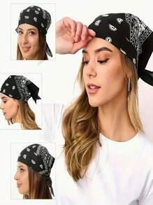 5 piezas Pañuelos cuadrados de poliéster con patrón paisley elegante y bohemio, unisex, versátiles para primavera/verano