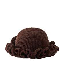 1pc Women Handmade Crochet Ruffle Brim Bucket Hat, Novelty Casual Floppy Cloche Hat - Solid Color - View 26