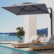 AECOJOY YODOLLA 9ft Wall Mounted Outdoor Patio Umbrella, Rectangular Awning Large Offset Cantilever Umbrellas With 180° Rotation Sun Canopy For Deck Pool Garden Backyard, Save Space - Xám - Xem 1