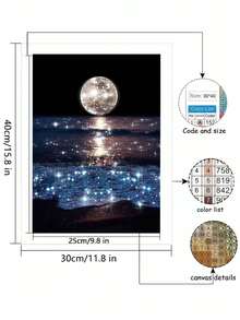 DIY 5D Moon Art Diamond Painting Kit On The Round Fully Diamond Sea Ideal For Home Leisure And Wall Decor 11.8x15.7 (Inch) Diamond Painting - 彩色 - 查看 2