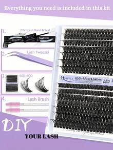 Lash Kit Thick Clusters 60+80D D Curl Wispy Individual Eyelash False Lash Kit (9-16mm MIX Thick KIT) - màu đen - Xem 2